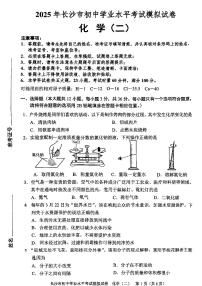 2025年长沙市初中学业水平考试模拟化学二试卷及参考答案