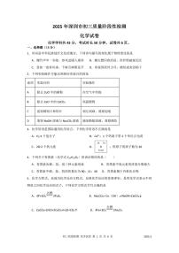 2025年3月深圳市多校初三质量阶段性检测化学试卷及参考答案