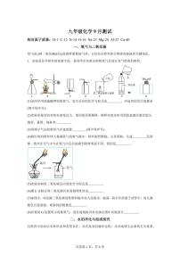 上海市2025~2026学年九年级上册（9月）月考化学试题（含答案）