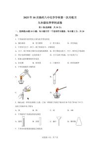 天津市武清区杨村第八中学2025~2026学年九年级上册第一次月考化学试题（含答案）