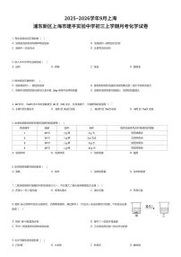 2025~2026学年9月上海浦东新区上海市建平实验中学初三上学期月考化学试卷（有答案解析）