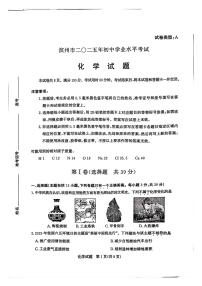 2025年山东省滨州市年中考化学真题(图片版,无答案)