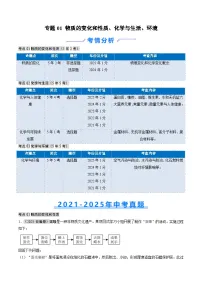 专题01 物质的变化和性质、化学与生活、环境5年（2021-2025）中考1年模拟化学真题分类汇编真题+答案