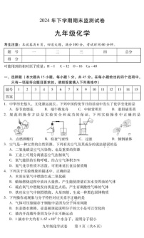 湖南省衡阳市常宁市2024-2025学年九年级上学期1月期末考试化学试题