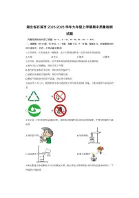 湖北省石首市2025-2026学年九年级上学期期中质量检测化学试卷（学生版）