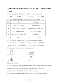 安徽省宿州市萧县2026届九年级上学期（11月）期中考试化学试题（含答案）
