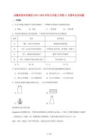 安徽省宿州市萧县2026届九年级上学期（11月）期中考试化学试卷（附答案）