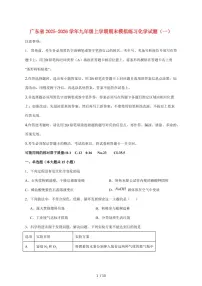 广东省2026届九年级上学期期末模拟练习（一）化学试卷（附答案）