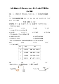 2024-2025学年江苏省镇江市丹阳市九年级上学期期末考试化学试卷（学生版）