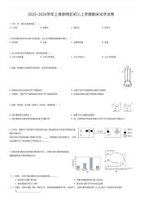 2025~2026学年上海崇明区初三上学期期末化学试卷（有答案解析）