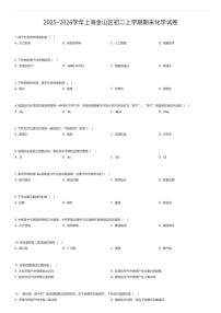 2025~2026学年上海金山区初二上学期期末化学试卷（有答案解析）