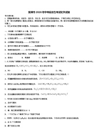 张掖市2026年中考适应性考试化学试题（含答案解析）