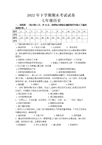 湖南省湘潭市湘潭县2022-2023学年七年级上学期期末考试历史试题(含答案)