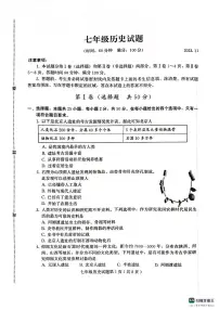 山东省潍坊市诸城市2023-2024学年七年级上学期11月期中历史试题