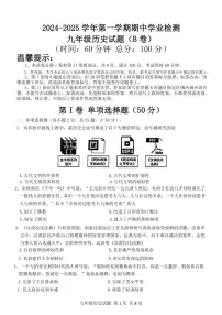 山东省滨州市无棣县2024～2025学年九年级上学期11月期中历史试题（含答案）