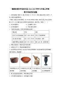 2024~2025学年福建省漳州市诏安片区七年级上学期期中考试历史