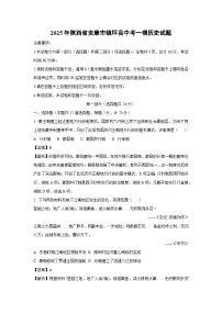 2025年陕西省安康市镇坪县中考一模历史试题（解析版）