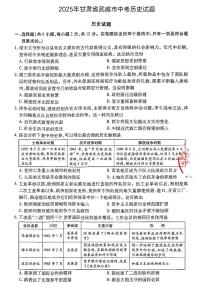 2025年甘肃省武威市嘉峪关市临夏州中考历史试题+含标答