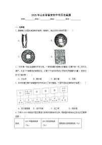 2025年山东省泰安市中考历史真题（无答案）