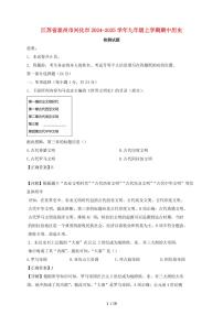 江苏省泰州市兴化市2024~2025学年九年级上学期期中历史试卷【有答案】