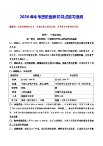 2026年中考历史重要知识点复习提纲 讲义