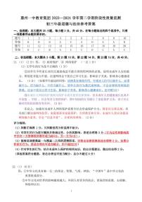 惠州一中教育集团2023-2024学年第二学期九年级阶段性教学质量监测-道法答案