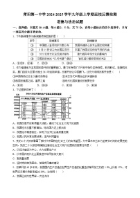 福建省莆田市城厢区莆田第一中学+2024-2025学年九年级上学期开学考试道德与法治试题(无答案)