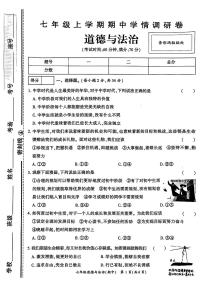 河南省驻马店市正阳县多校2024-2025学年七年级上学期11月期中道德与法治试卷