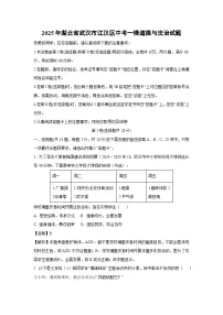 【道德与法治】2025年湖北省武汉市江汉区中考一模试题（解析版）