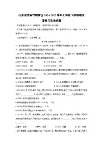 山东省济南市槐荫区2024-2025学年七年级下学期期末道德与法治试卷