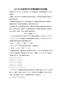 2025年山东省滨州市中考模拟道德与法治试卷（学生版）