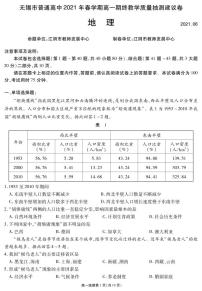 2021无锡高一下学期期终教学质量抽测地理试题PDF版含答案