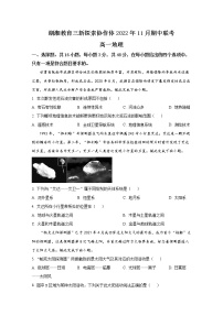 湖南省湖湘教育三新探索协作体2022-2023学年高一地理上学期11月期中联考试卷（Word版附答案）