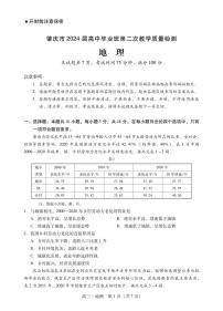 肇庆2024届高三第二次教学质量检测地理试卷和答案