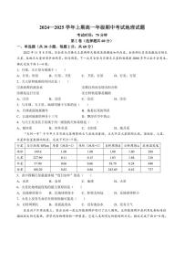 2024～2025学年重庆市南坪中学校高一(上)期中地理试卷(含答案)