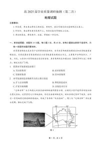 重庆市主城五区2025届高三下学期4月二诊地理试题（PDF版附答案）