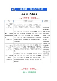 专题18 中国地理（全国通用）-十年（2016-2025）高考地理真题分类汇编（含答案）