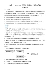 安徽省六安市第一中学2021-2022学年高二生物上学期期末试题（Word版附解析）