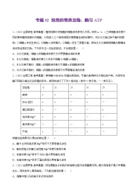 专题02 细胞的物质运输、酶与ATP——【全国通用】2020-2022三年高考生物真题分类汇编（原卷版+解析版）