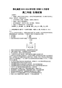 湖南省雅礼中学2023-2024学年高二上学期12月月考生物试卷（Word版附答案）