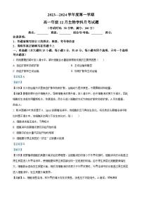 海南省省直辖县级行政单位五指山市2023-2024学年高一上学期12月月考生物试题