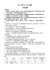 山东省济宁市邹城市第一中学2024-2025学年高二上学期10月月考生物试题（Word版附答案）