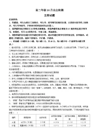 山东省济宁市邹城市第一中学2024-2025学年高二上学期10月月考生物试题（Word版附答案）