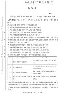 湖南省湖南师范大学附属中学2025届高三上学期月考（二）生物