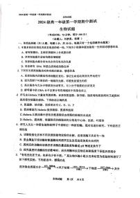 江苏省徐州市泉山区徐州市第一中学2024-2025学年高一上学期期中生物试卷