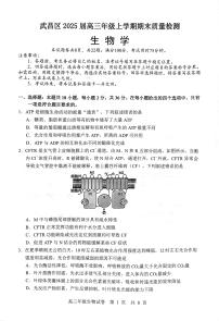 湖北省武汉市武昌区2025届高三上学期期末考试生物试卷（PDF版附答案）
