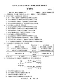 江苏省无锡市2024年秋季学期上学期高三期终教学质量调研测试 生物试卷（含答案）