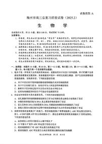 2025广东省梅州市高三下学期模拟预测（一）生物试卷（含答案）