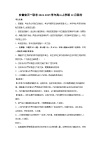 安徽省天一联考2024-2025学年高二上学期12月联考生物试卷（解析版）