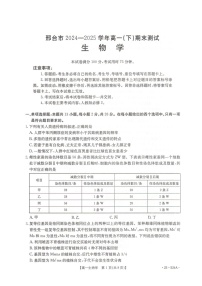河北省邢台市2024-2025学年高一下学期期末测试生物试卷（有解析）含答案解析